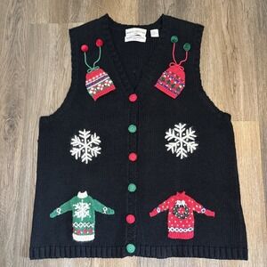 Marisa Christina Sweater Vest Women 1X Ugly Christmas Holiday Winter Teacher VTG